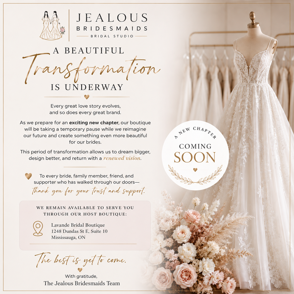 Jealous Bridesmaids Bridal Studio - A Beautiful Transformation Is Underway